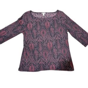J. Jill Petite Top L Purple Paisley Sheer 3/4 Sleeve Corpcore Business Casual